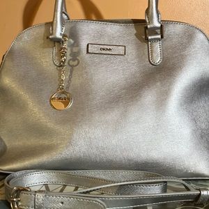 DKNY Silver Leather Dome Bag
